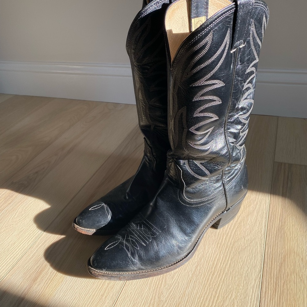 Vintage Nocona POINTY TOE Black Leather Cowboy Boots 10 D